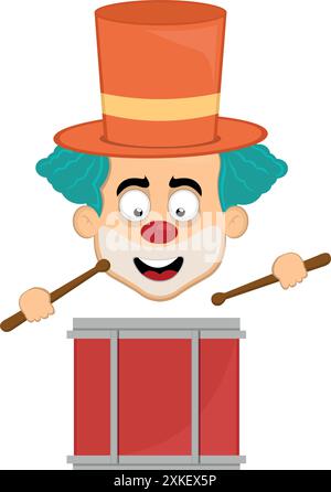 Vektor-Illustration Gesicht Charakter Clown Cartoon mit einer Trommel und Essstäbchen Stock Vektor