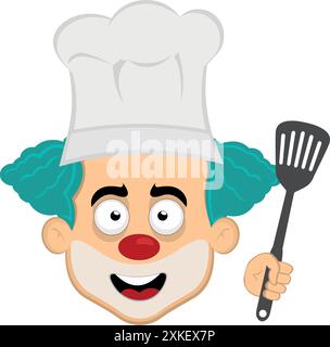 Vektor-Illustration Gesicht Charakter Clown Cartoon mit einem Chef Hut und Spatel Stock Vektor