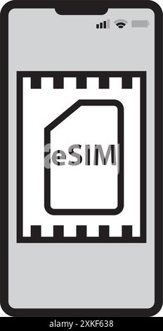 Vektorillustrationskonzept der eSIM-Technologie. Integrierte SIM-SIM-Karte für elektronisches Telefon. Stock Vektor