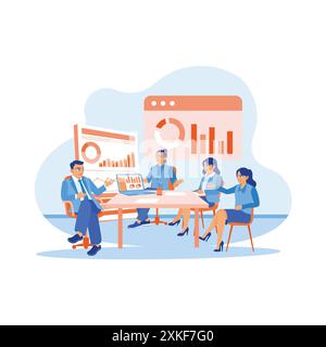 Der Manager und andere Kollegen haben eine Besprechung im Büro. Diskutieren und tauschen Sie Ideen während der Besprechungen aus. Teamwork-Meeting-Konzept. Trend modern Stock Vektor