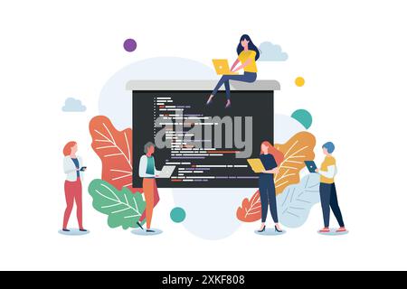 Softwareentwickler kodieren gemeinsam. Programmiergerät arbeitet am Schreiben von Code. Vektorabbildung Stock Vektor