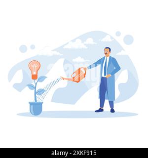 Die Bewässerung von Pflanzen für Geschäftsleute symbolisiert eine neue Geschäftsidee. Karriereentwicklungskonzept. Konzept Der Wachstumsanalyse. Trend Moderne Vektor-flache Illustration Stock Vektor