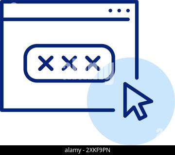 Webseite, Kennwort mit Sternchen im Eingabefeld und Mausklick. Sicherer Webzugriff, Benutzeranmeldeseite. Symbol für Pixelperfekte, bearbeitbare Kontur Stock Vektor