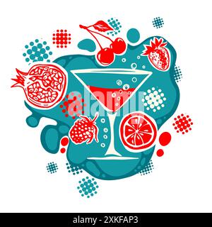 Rotsaftglas-Abstraktion. Handzeichnung. Nicht AI. Vektorabbildung Stock Vektor