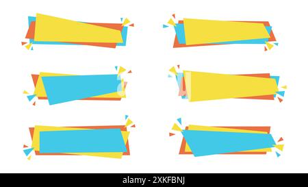 Flaches abstraktes Verkaufsbanner im modernen Stil. Farbenfrohe Sonderaufkleber in trendiger Bandform mit Konfetti-Funkeln. Vektor-Illustration Verkaufsetiketten f Stock Vektor