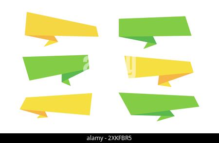 Horizontales Web-Promo-Label-Set, isoliertes geometrisches Werbeangebot, abstrakte festliche Preisbanner-Kollektion, farbiger Origami-Stil-Rabattaufkleber, fl Stock Vektor