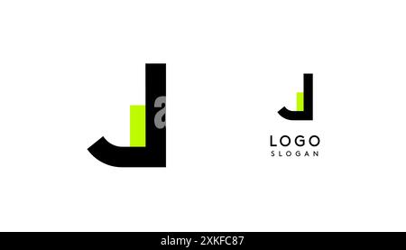 Bauhaus flacher, einzigartiger Buchstabe J, farbiges Logo für Unternehmen, Tech-Apps, Architekturmarken. Minimales modulares geometrisches Design, einfaches, modernes Branding Stock Vektor