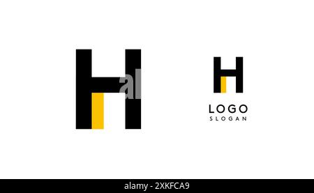 Bauhaus flacher, einzigartiger Buchstabe H, farbiges Logo für Unternehmen, Tech-Apps, Architekturmarken. Minimales modulares geometrisches Design, einfaches, modernes Branding Stock Vektor