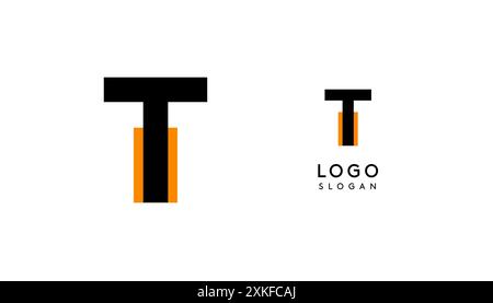 Bauhaus flacher, einzigartiger Buchstabe T, farbiges Logo für Unternehmen, Tech-Apps, Architekturmarken. Minimales modulares geometrisches Design, einfaches, modernes Branding Stock Vektor