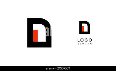 Bauhaus flacher, einzigartiger Buchstabe D, farbiges Logo für Unternehmen, Tech-Apps, Architekturmarken. Minimales modulares geometrisches Design, einfaches, modernes Branding Stock Vektor