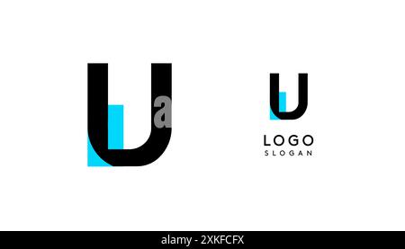 Bauhaus flacher, einzigartiger Buchstabe U, farbiges Logo für Unternehmen, Tech-Apps, Architekturmarken. Minimales modulares geometrisches Design, einfaches, modernes Branding Stock Vektor