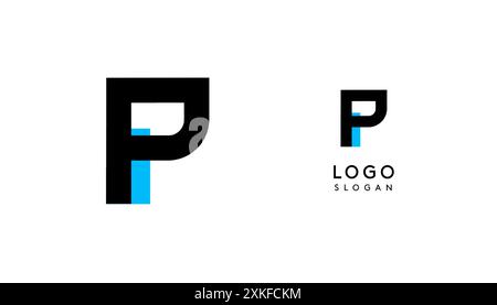 Bauhaus flacher, einzigartiger Buchstabe P, farbiges Logo für Unternehmen, Tech-Apps, Architekturmarken. Minimales modulares geometrisches Design, einfaches, modernes Branding Stock Vektor
