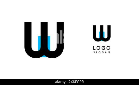 Bauhaus flacher, einzigartiger Buchstabe W, farbiges Logo für Unternehmen, Tech-Apps, Architekturmarken. Minimales modulares geometrisches Design, einfaches, modernes Branding Stock Vektor