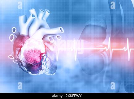 Medizinischer Hintergrund mit menschlichem Herzen. 3D-Abbildung Stockfoto