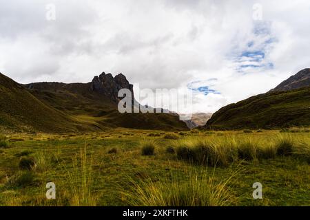 Grasland Tal mit Bergen auf jeder Seite Stockfoto