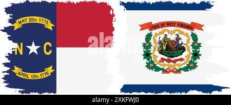 West Virginia und North Carolina staaten Grunge Pinsel Flags Verbindung, Vektor Stock Vektor