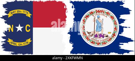 Virginia und North Carolina staaten Grunge Pinsel Flags Verbindung, Vektor Stock Vektor