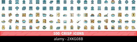 100 gestochen scharfe Symbole. Farblinie Satz gestochen scharfer Vektorsymbole dünne Linie Farbe flach auf weiß Stock Vektor