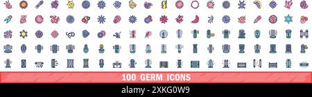 100 germ icons set. Color line set of germ vector icons thin line color flat on white Stock Vektor