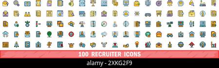 100 Symbole für Recruiter gesetzt. Farblinie Set von Recruiter Vektorsymbolen dünne Linie Farbe flach auf weiß Stock Vektor