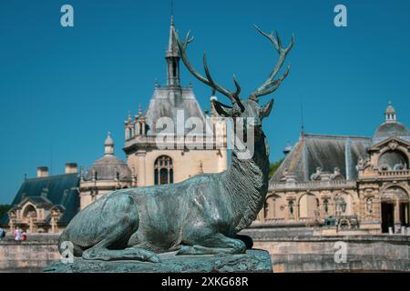 Château de chantilly avec ses jardin et ses statues extérieures Stockfoto