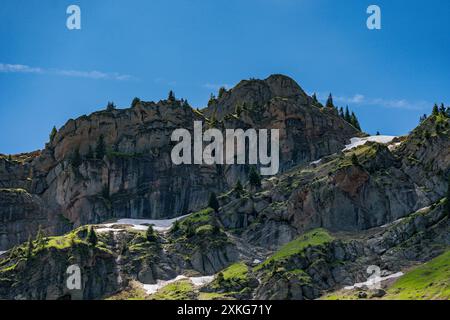 Bergtour über die Brunnenauscharte zum Hochgrat auf der Nagelfluhkette im Allgau Stockfoto