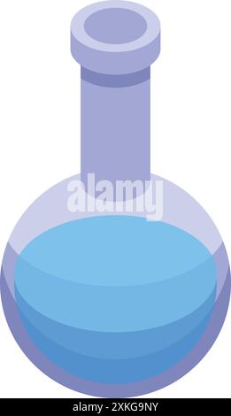 Rundkolben mit blauer Flüssigkeit, die in einem wissenschaftlichen Experiment verwendet wurde Stock Vektor