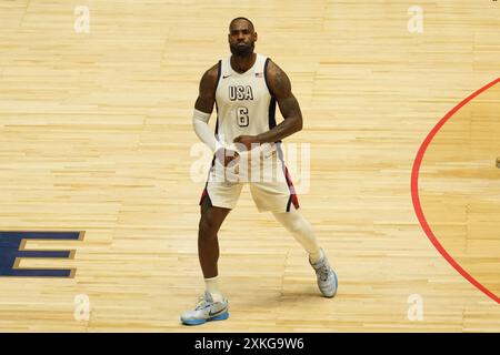 London, Großbritannien. Juli 2024. LeBron James, Team USA während des internationalen Basketballspiels zwischen den USA und Deutschland in der O2 Arena in London, England, am 22. Juli 2024. Foto: Laurent Lairys/ABACAPRESS. COM Credit: Abaca Press/Alamy Live News Stockfoto