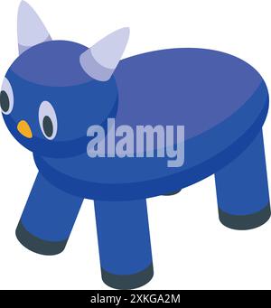 Leuchtend blauer Spielzeugbulle, der auf vier Beinen steht und ein verspieltes und skurriles Design hat Stock Vektor