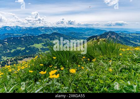 Bergtour über die Brunnenauscharte zum Hochgrat auf der Nagelfluhkette im Allgau Stockfoto