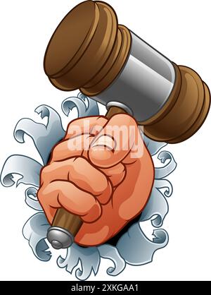Auktionator Richter Hand Hält Holzhammer Gavel Stock Vektor