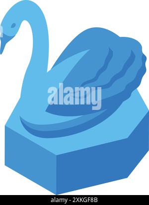 Minimalistische Illustration mit einer blauen Schwanenskulptur auf einem Sockel, die an Themen der Kunst und Eleganz erinnert Stock Vektor