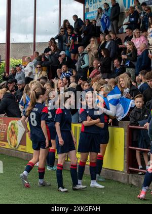 Falkirk, Schottland, Großbritannien. 21. Juli 2024: Die jährlichen Spiele des Jungen- und Mädchenclubs im Ochilview Park in Stenhousemuir. Stockfoto