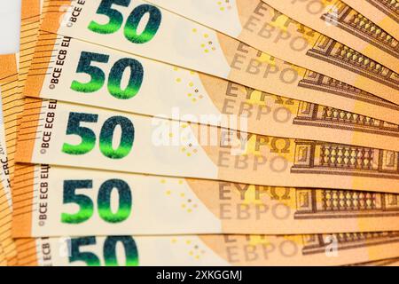 Fächerte 50-Euro-Banknoten. 3 Stockfoto