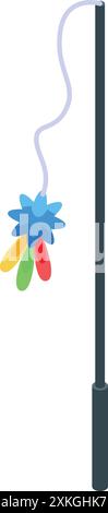 Teaser-Stick mit farbenfrohem Federspielzeug, das an der Schnur hängt, sorgt für spielerische Interaktion Stock Vektor