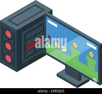Leistungsstarker PC, der ein seitliches Bildlauf-Plattform-Videospiel ausführt Stock Vektor