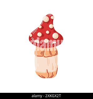 Fliegen Sie Agarpilze in flacher Form. Herbstdesign giftiger roter Pilze mit weißen Punkten. Vektorillustration auf weißem Hintergrund isoliert. Stock Vektor