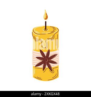 Aromatherapeutische Zimtkerze. Flacher STYLE. Handgefertigte Kerze. Vektorillustration auf weißem Hintergrund isoliert. Stock Vektor
