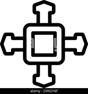 Einfaches Symbol eines Quadrats, das vier Pfeile verbindet und den Datenaustausch und den Informationsfluss darstellt Stock Vektor