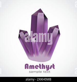 Wunderschönes Amethyst Kristall lila Edelstein 3D Form Design Stock Vektor