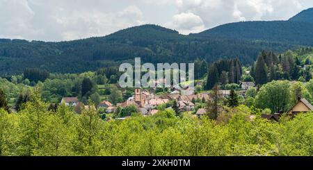 Landschaft rund um Saulxures, eine Gemeinde im Departement Unterrhein in Grand Est im Nordosten Frankreichs Stockfoto