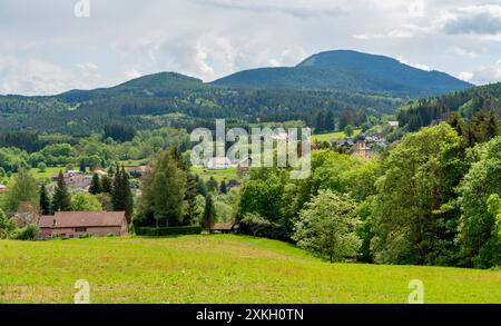 Landschaft rund um Saulxures, eine Gemeinde im Departement Unterrhein in Grand Est im Nordosten Frankreichs Stockfoto