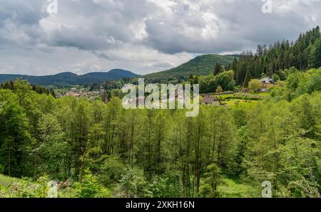 Landschaft rund um Saulxures, eine Gemeinde im Departement Unterrhein in Grand Est im Nordosten Frankreichs Stockfoto