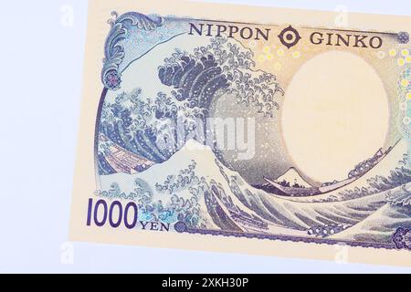 Die National Bank of Nippon Ginko wird 2024 eine neue Banknotenstückelung in Höhe von 1000 Yen ausgeben. Rückansicht Stockfoto