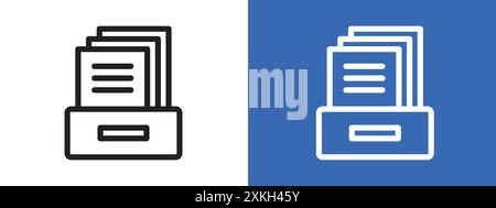 Archivbox mit Dokumentsymbol Logo Vektorumrandung in Schwarzweiß Stock Vektor