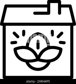 Line Art Ikone eines Hauses mit einem Blatt und einer Glühbirne, die umweltfreundliches Wohnen und Lösungen für erneuerbare Energien repräsentiert Stock Vektor