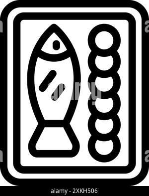 Einfaches, auffälliges Symbol eines Fischgerichts, das einen gekochten Fisch und eine Beilage zeigt Stock Vektor
