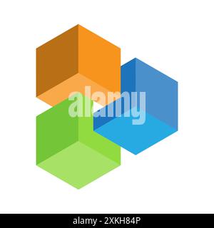 Farbenfrohe 3D-Würfel. Abstraktes geometrisches Muster. Vektorabbildung. Helles isometrisches Design. Stock Vektor