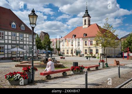 Marktplatz und historisches Rathaus von Angermuende, Uckermark, Brandenburg, Deutschland, Europa Stockfoto