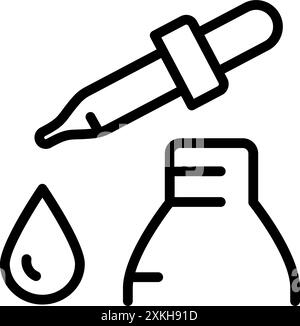 Tropfer, Flasche mit Pipette, einfaches Strichsymbol. Schönheitsessenz, Serum oder ätherisches Öl. Vektorillustration für Schönheitssalon. Stock Vektor